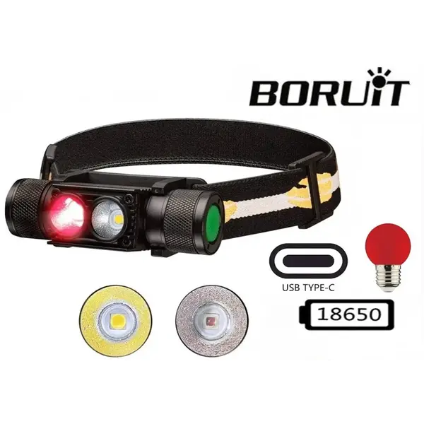 Налобний ліхтар Boruit H02B-Red (біле + червоне світло) с акумулятором 3000мАч