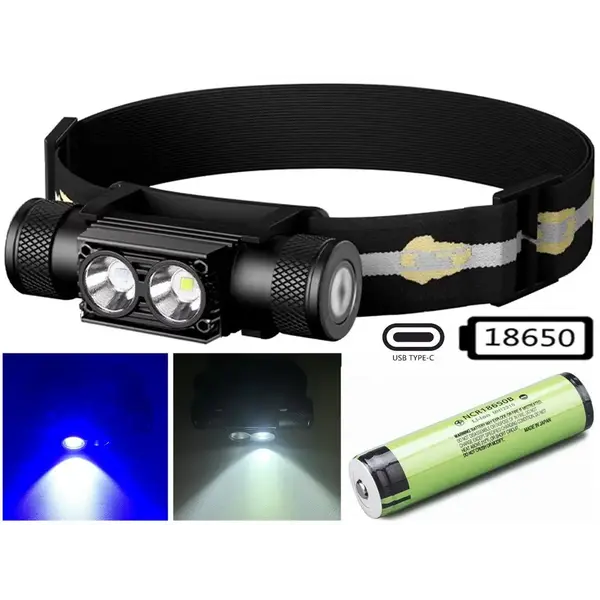 Налобний ліхтар Sofirn H25LR із синім світлом 800лм USB-C (акумулятор 18650 на 2200мАч)