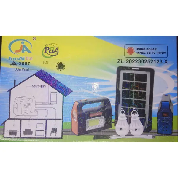 Сонячна зарядна станція + LED ліхтар Junai JA-2007 з лампочками + Power Bank