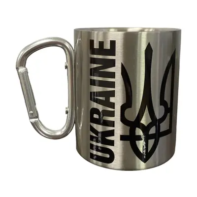 Кружка сталева з карабіном 300 мл сублімація UKRAINE ТРИЗУБ
