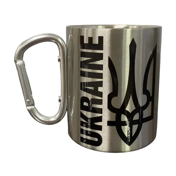 Кружка сталева з карабіном 300 мл сублімація UKRAINE ТРИЗУБ