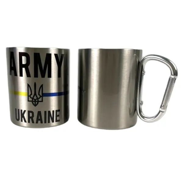 Кружка сталева з карабіном 300 мл сублімація ARMY UKRAINE