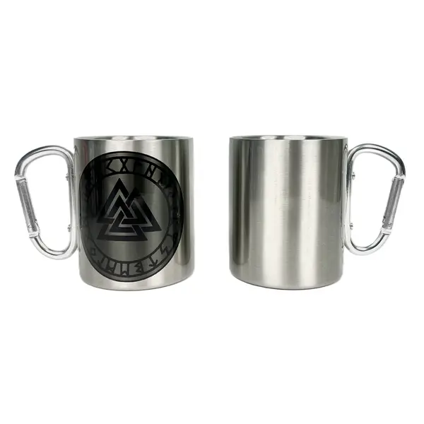 Кружка сталева з карабіном 300 мл сублімація Валькнут у колі рун