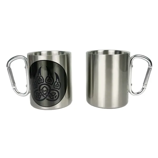 Кружка сталева з карабіном 300 мл сублімація Лапа ведмедя