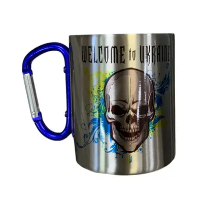 Кружка сталева з карабіном 300 мл сублімація Welcome to Ukraine