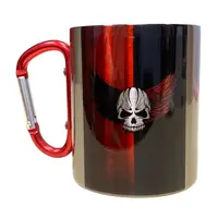 Кружка металлическая с красным карабином 300 мл сублимация Череп с крыльями