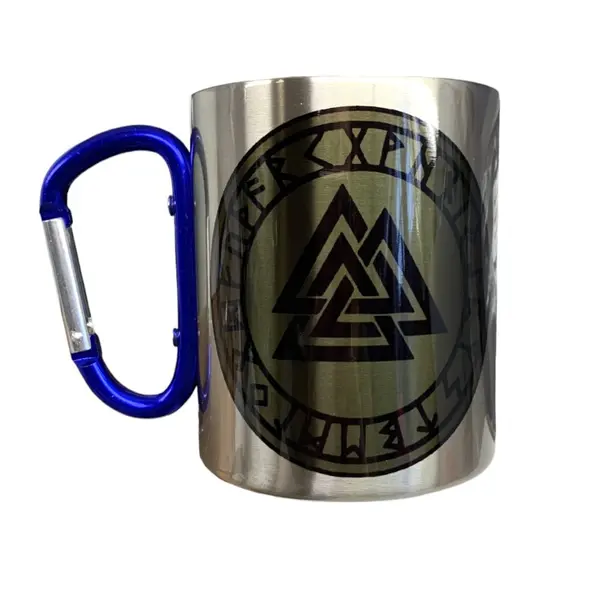 Кружка сталева з карабіном 300 мл сублімація Валькнут у колі рун