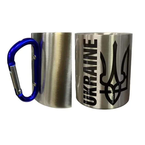 Кружка сталева з карабіном 300 мл сублімація UKRAINE ТРИЗУБ
