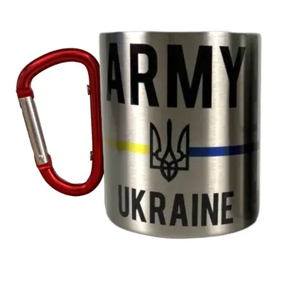 Кружка металева з червоним карабіном 300 мл сублімація ARMY UKRAINE