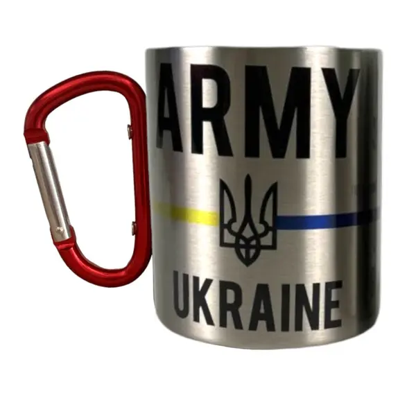 Кружка металева з червоним карабіном 300 мл сублімація ARMY UKRAINE
