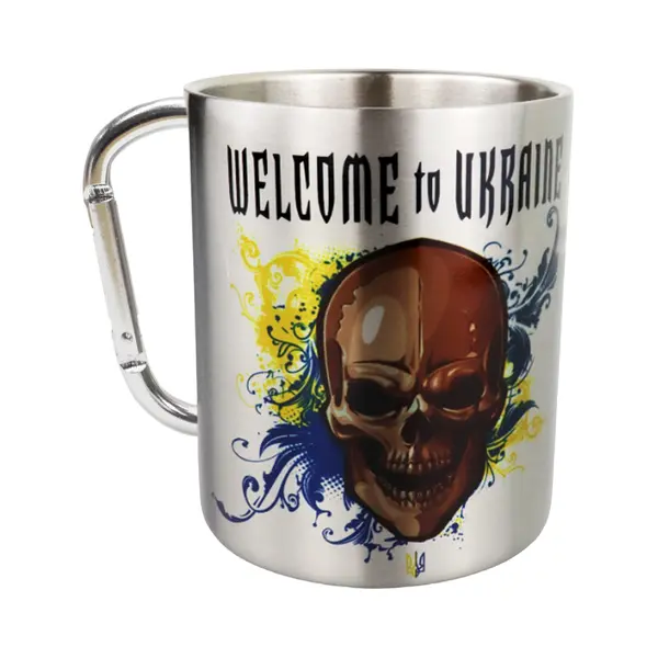 Кружка сталева з карабіном 300 мл сублімація Welcome to Ukraine