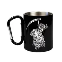 Кружка сталева з карабіном 300 мл Смерть із косою сублімація з принтом чорна