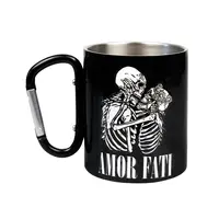 Кружка металлическая с карабином 300 мл Amor Fati сублимация с принтом черная