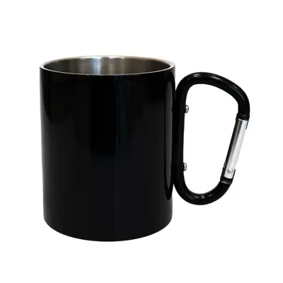 Кружка сталева з карабіном 300 мл Amor Fati сублімація з принтом чорна