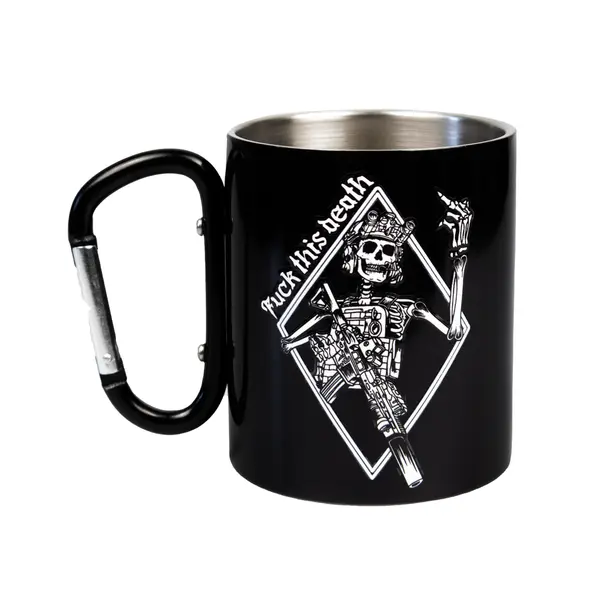 Кружка сталева з карабіном 300 мл сублімація з принтом чорна