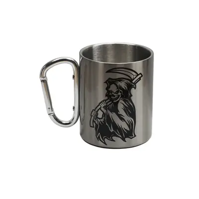 Кружка металева зі срібним карабіном Серія №61 з принтом чорна