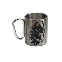 Кружка металлическая с серебристым карабином Серия №62 с принтом чёрная