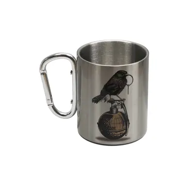 Кружка металева зі срібним карабіном Серія №89 з принтом чорна