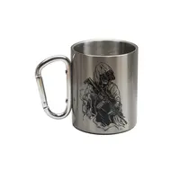 Кружка металлическая с серебристым карабином Серия №75 с принтом чёрная