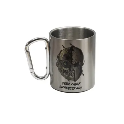 Кружка металева зі срібним карабіном Серія №83 з принтом чорна