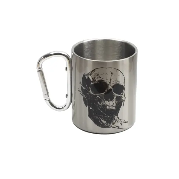 Кружка металева зі срібним карабіном Серія №84 з принтом чорна