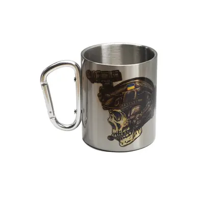 Кружка металева зі срібним карабіном Серія №95 з принтом чорна