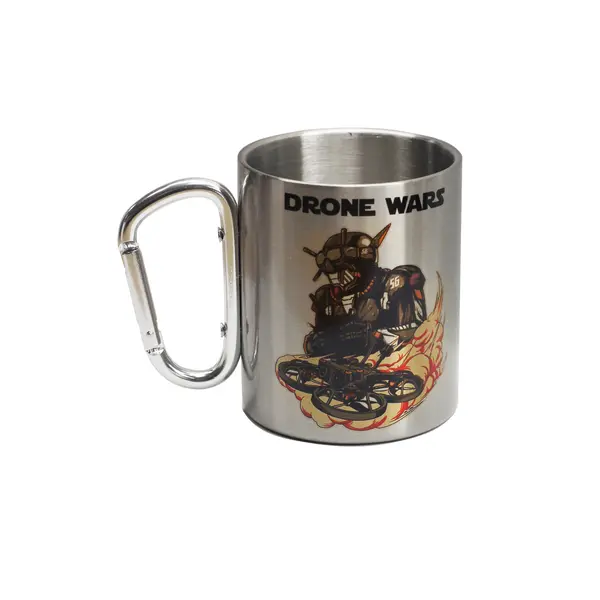 Кружка металева зі срібним карабіном Серія №85 з принтом чорна