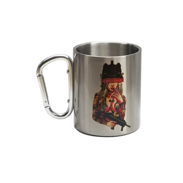Кружка металева зі срібним карабіном Серія №39 з принтом чорна