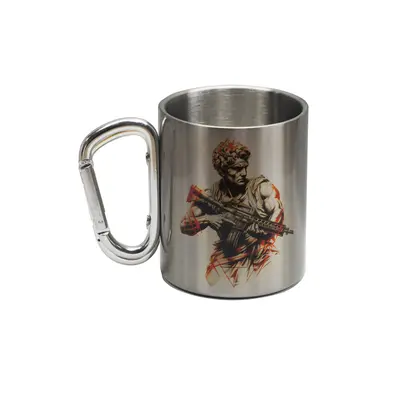 Кружка металева зі срібним карабіном Серія №88 з принтом чорна