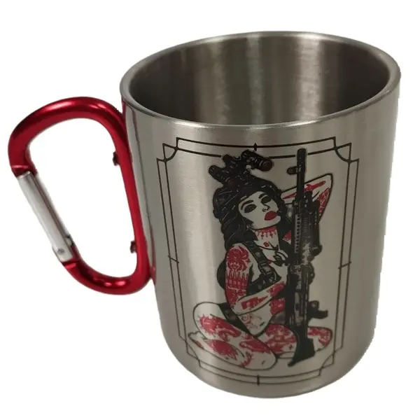 Кружка металева з червоним карабіном Серія № 21 з принтом чорна