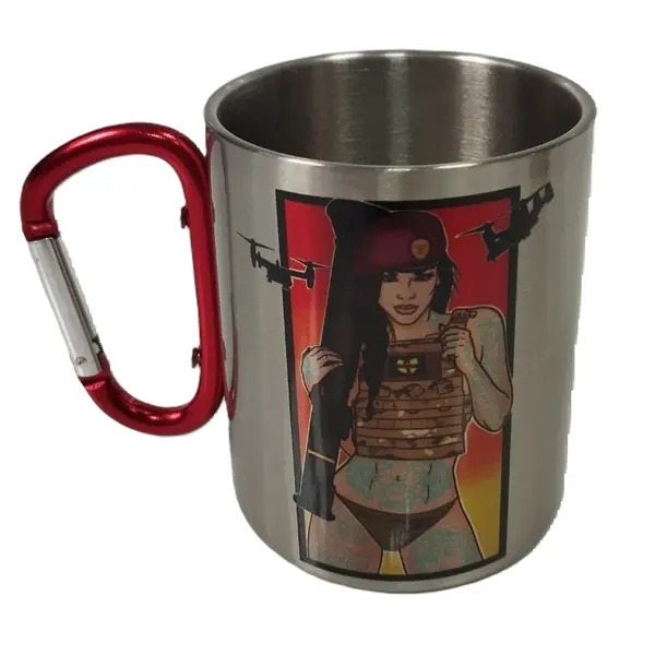 Кружка металева з червоним карабіном Серія № 43 з принтом чорна