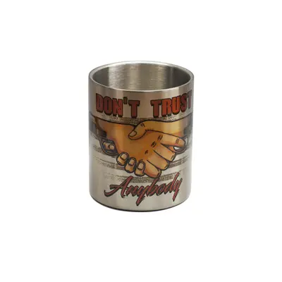 Кружка металева зі срібним карабіном Серія №63 з принтом чорна