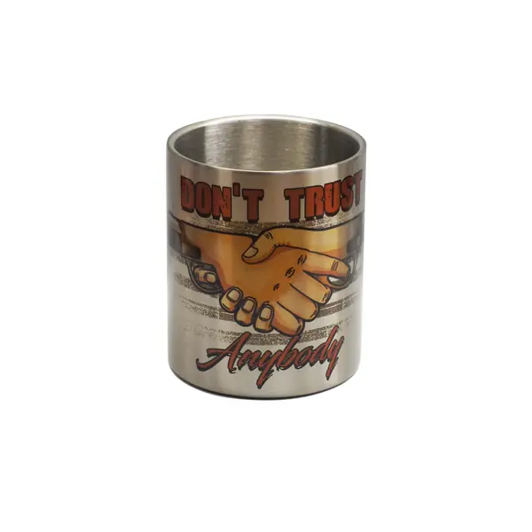 Кружка металева зі срібним карабіном Серія №63 з принтом чорна