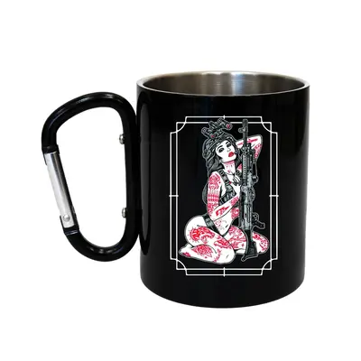 Кружка сталева з карабіном 300 мл Серія №21 з принтом чорна