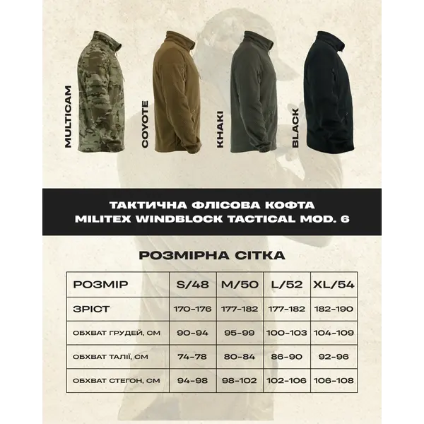 Флисовая кофта Militex Windblock Tactical Coyote mod. 6