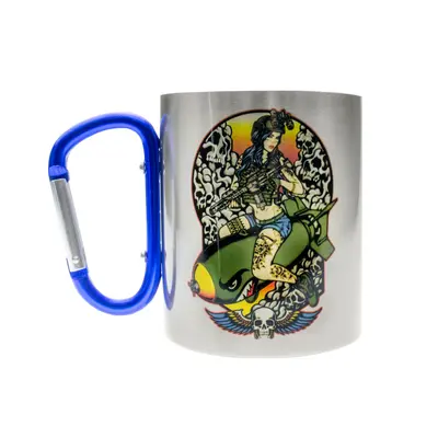 Кружка сталева з карабіном Серія № 103 з принтом чорна