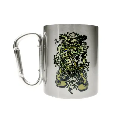 Кружка металева зі срібним карабіном Серія № 115 з принтом чорна