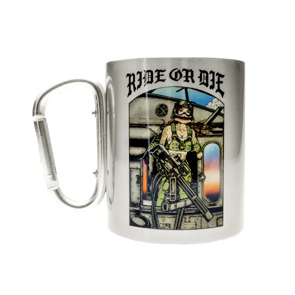 Кружка металева зі срібним карабіном Серія № 116 з принтом чорна