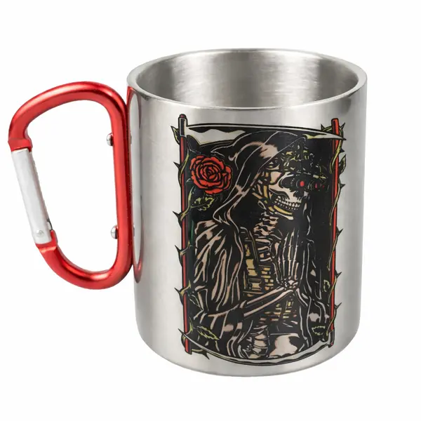 Кружка металева з червоним карабіном Серія № 124 з принтом чорна