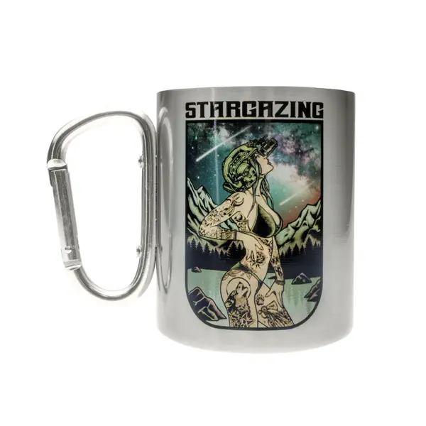 Кружка металева зі срібним карабіном Серія № 118 з принтом чорна