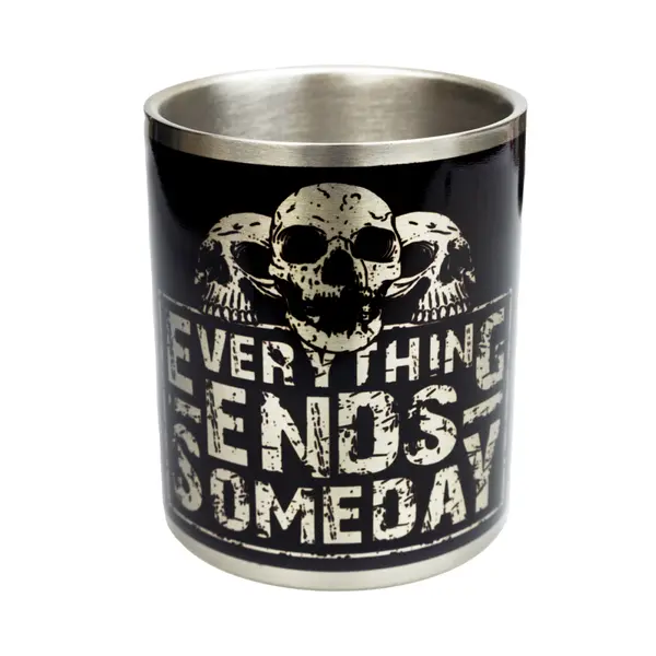 Кружка металева зі срібним карабіном Серія № 130 з принтом чорна