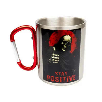 Кружка металева з червоним карабіном Серія № 131 з принтом чорна