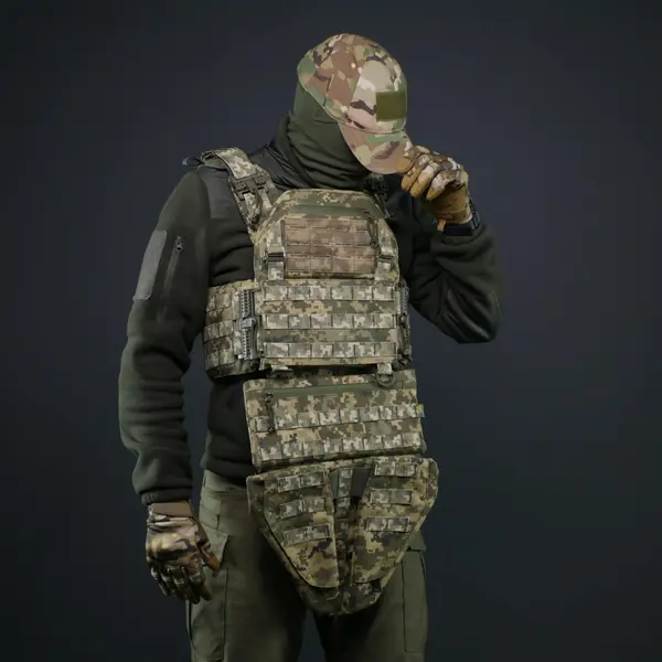 Захист паху (напашник) потрійний Kiborg з балістичним пакетом 2 клас захисту Militex Pixel