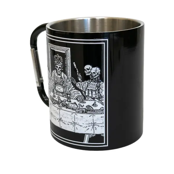 Кружка сталева з карабіном 300 мл Серія №3 з принтом чорна