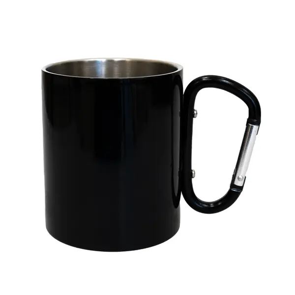 Кружка сталева з карабіном 300 мл Серія №3 з принтом чорна