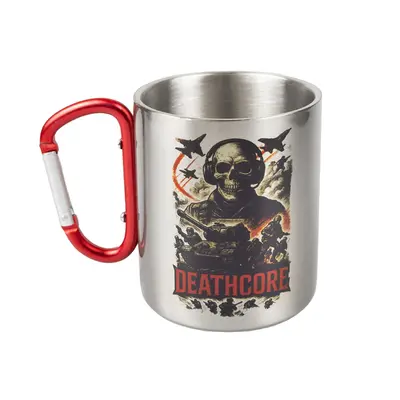 Кружка металева з червоним карабіном сублімація з принтом чорна