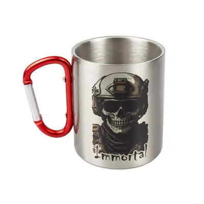 Кружка металева з червоним карабіном сублімація з принтом чорна