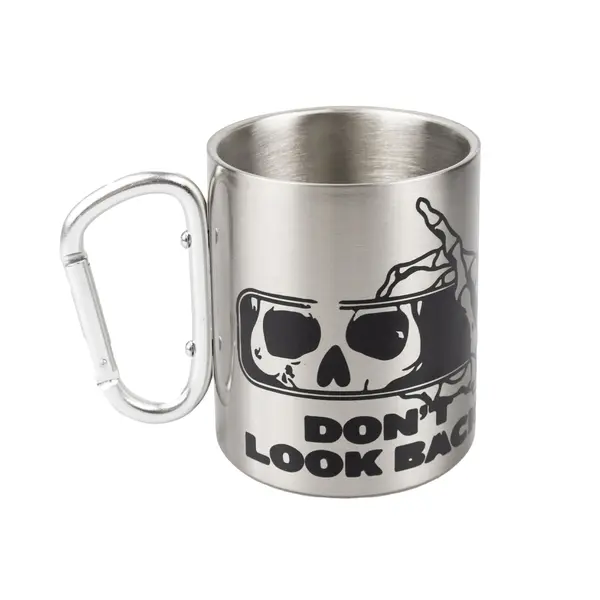 Кружка металева зі срібним карабіном Серія № 141 з принтом чорна