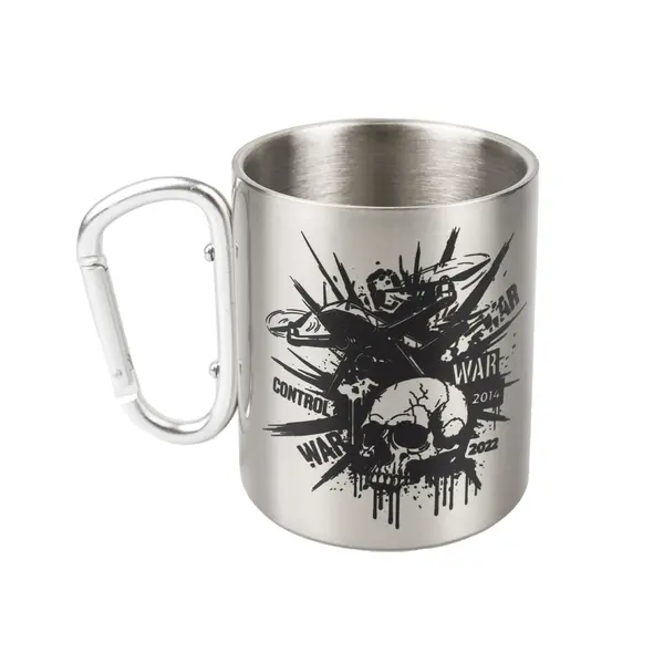 Кружка металева зі срібним карабіном Серія № 142 з принтом чорна