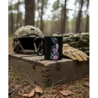 Кружка сталева з карабіном 300 мл Серія №48 з принтом чорна